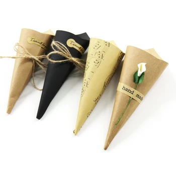 

50pcs/lot Gift Wrapping Paper 15*15cm Creative Brown Musical Notes Vintage DIY Wedding Favors Kraft Paper Cones Candy Boxes