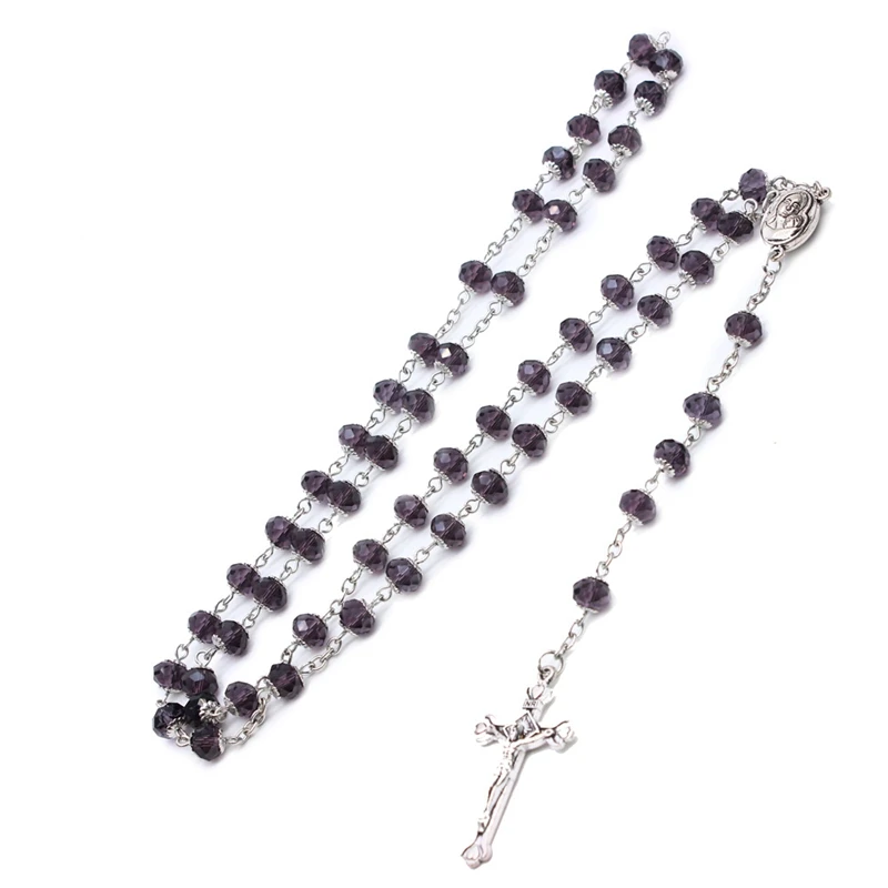 

Religious Pray Jewelry Long Crystal Cross Rosary Necklace For Men Women