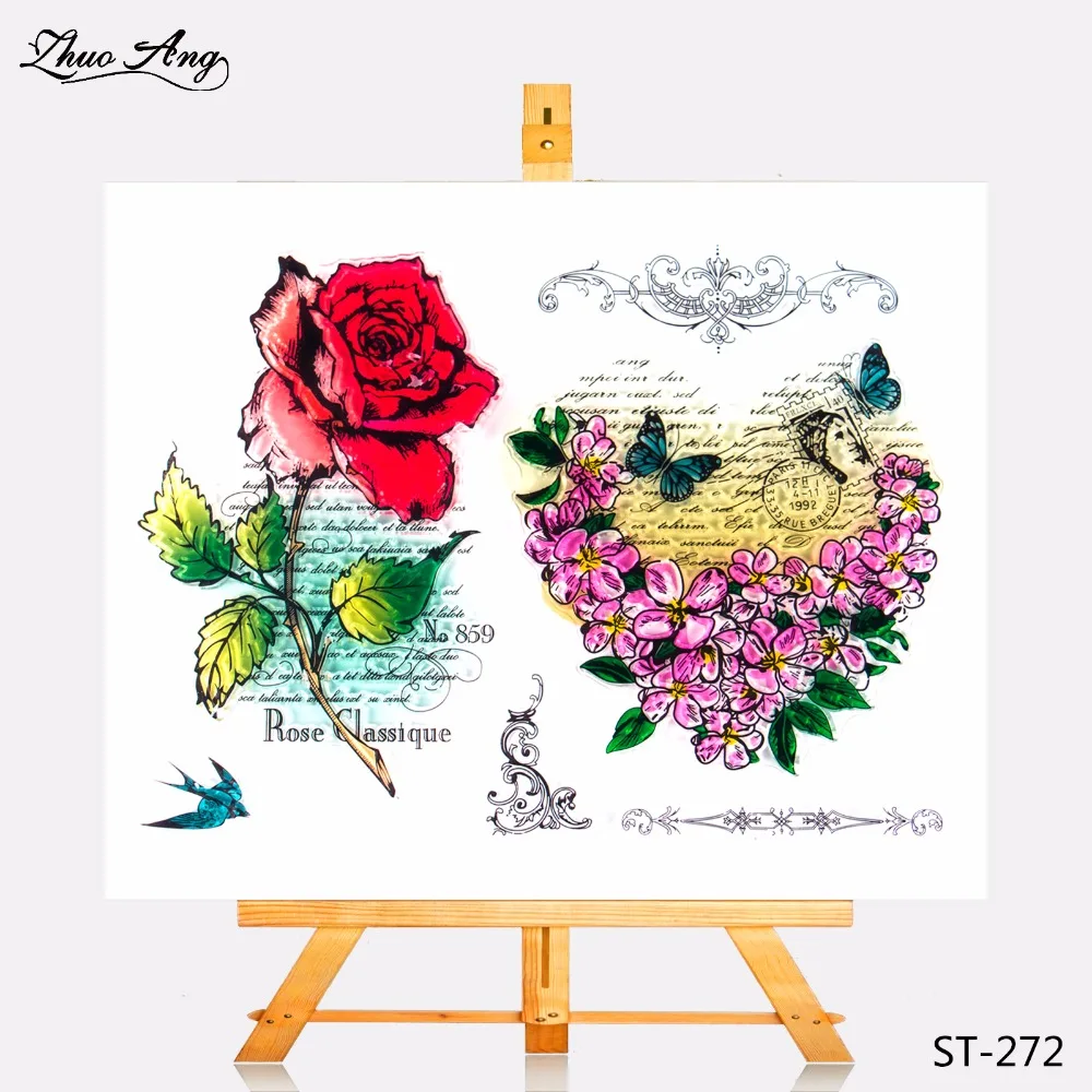 

ZhuoAng Transparent Clear Stamp Red Rose Seal for DIY Scrapbooking Photo Album Card Making DIY Decoration Supply
