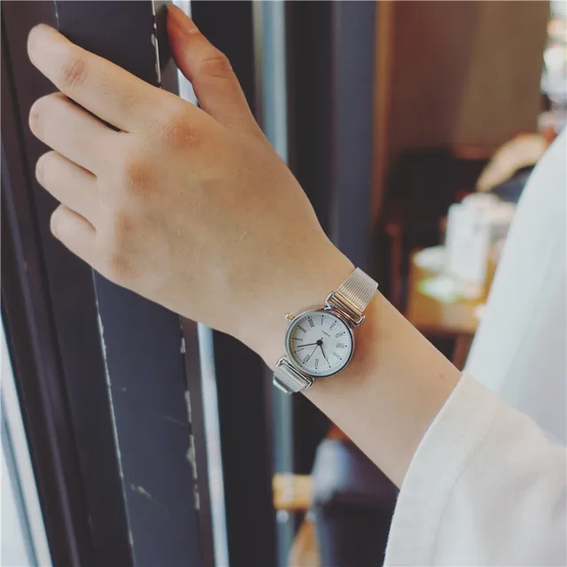 Simple women's fashion elegant silver watches BGG brand full stainless mesh exqu Simple women's fashion elegant silver watches BGG brand full stainless mesh exqu