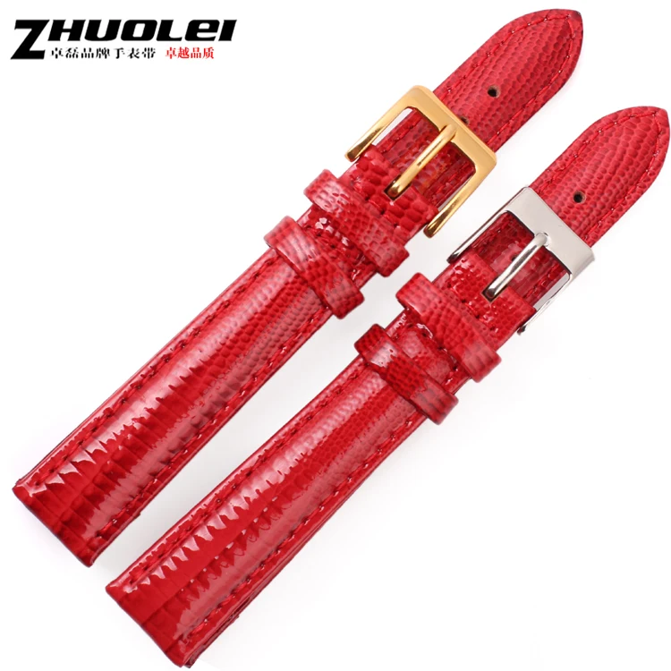 

12mm 14mm 16mm 18mm 20mm Watch Strap Watch Bands Red lizard grain gold deployment clasp for fashion watches women Accessories