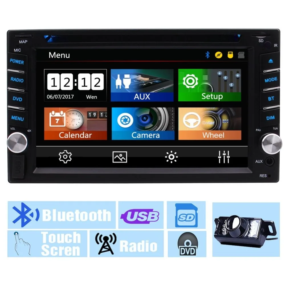 

6.2" Double 2 DIN Car DVD CD Video Player Bluetooth Digital Touch Screen Car Stereo Radio Head Unit Car PC Support AM/FM AUX USB