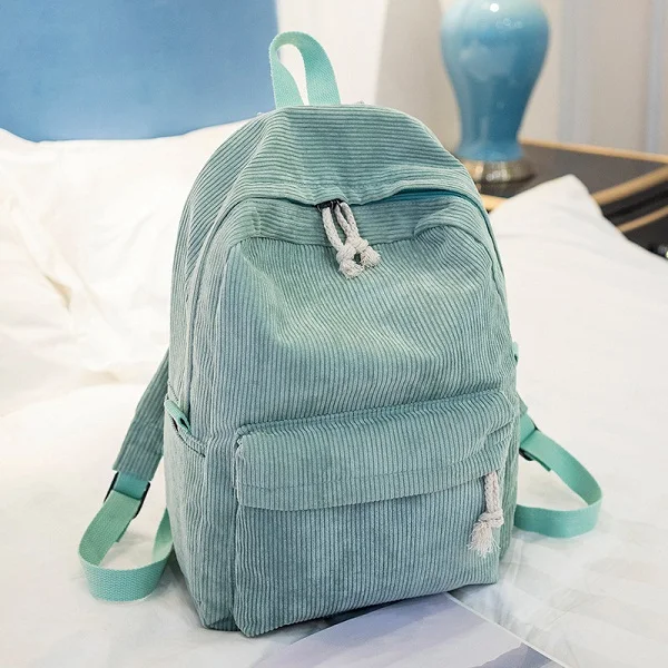 

Preppy Style Soft Fabric Backpack Female Corduroy Design School For Teenage Girls Striped Women