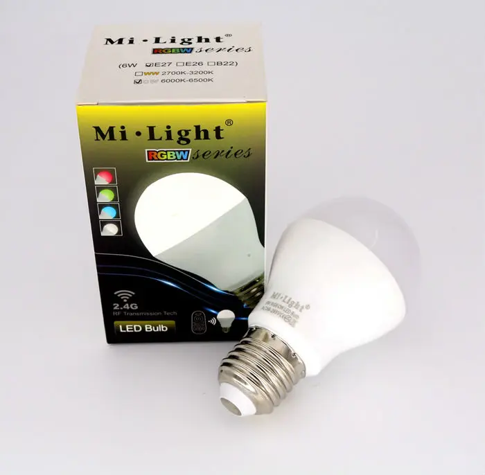 AC85-265V MILIGHT 2,4 г Беспроводной светодиодный лампы E27 6 Вт RGBW RGBWW RGB + теплый белый/белый Wi-Fi лампада светодиодный затемнения лампа пятно света