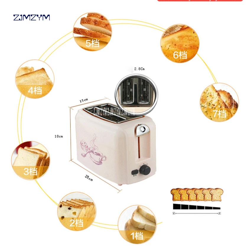 TL-123 бытовой автоматический прибор для хлеба тостер машина для выпечки хлеба 2 ломтика слота Цвет Белый/Розовый Многофункциональный 220 В/50 Гц