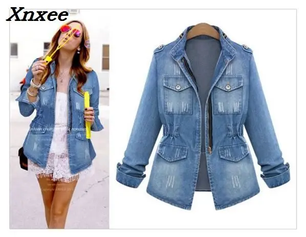 

European 2018 Long Sleeve Denim jacket Woman womens jeans womens bomber jacket female Large Size Short Overcoat casaco feminino