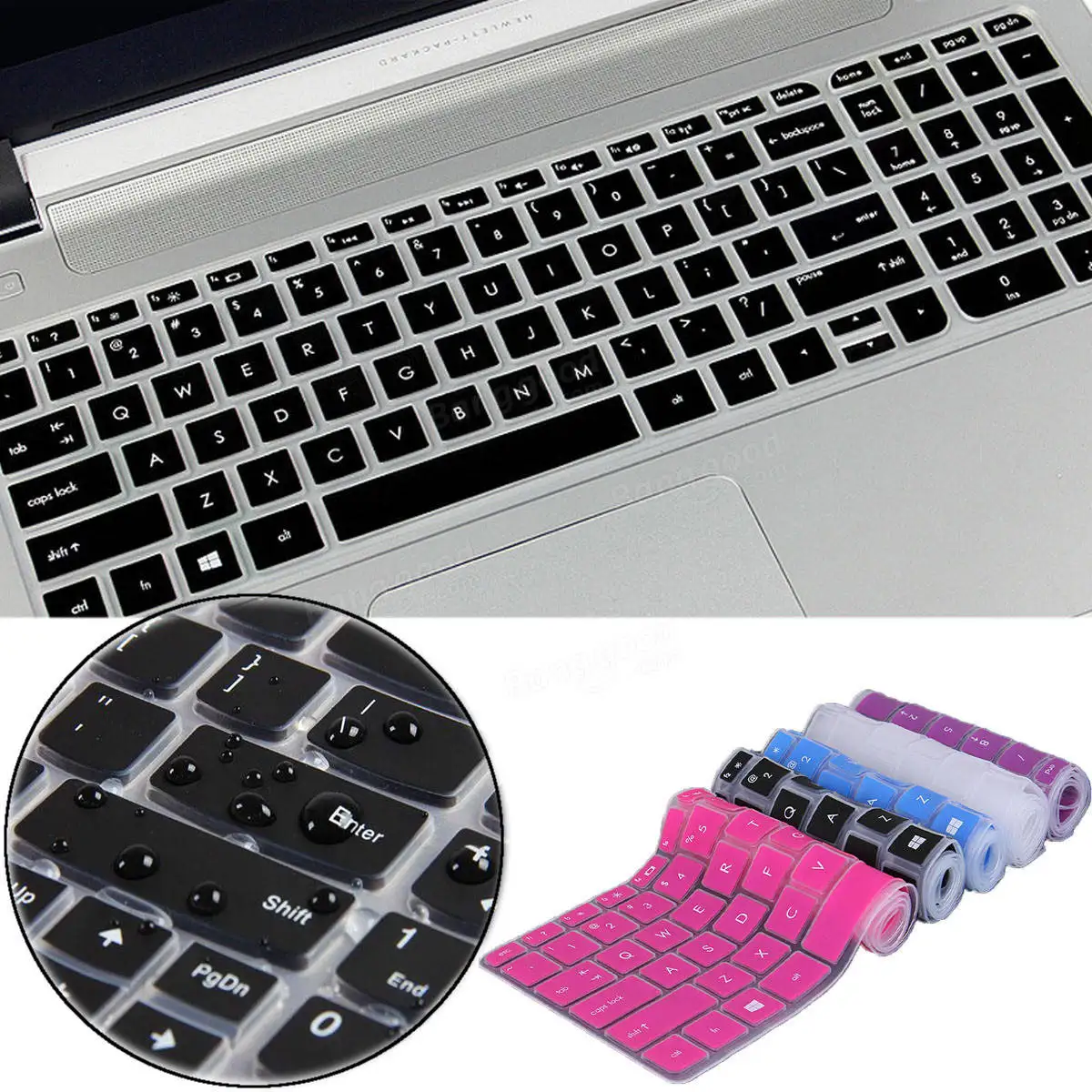 Transparent/Black/Blue/Purple/Rose Red Notebook Keyboard Protector Keyboard Cover for HP Pavilion 15