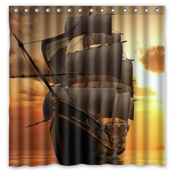 2017 Vintage Sailing Boat Waterproof Shower Curtain Polyester Fabric