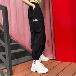 Женские брюки в стиле хип-хоп грузовая одежда женские шаровары 2019 классные повседневные брюки черные летние свободные брюки Харадзюку с