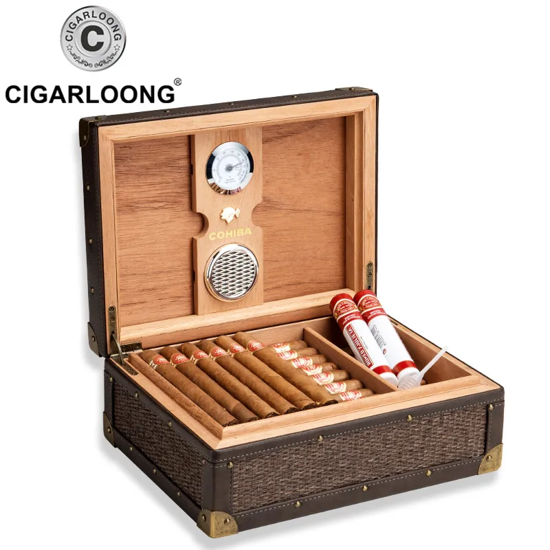 COHIBA портсигар большой емкости Кедр Дерево хьюмидор чехол с увлажнителем