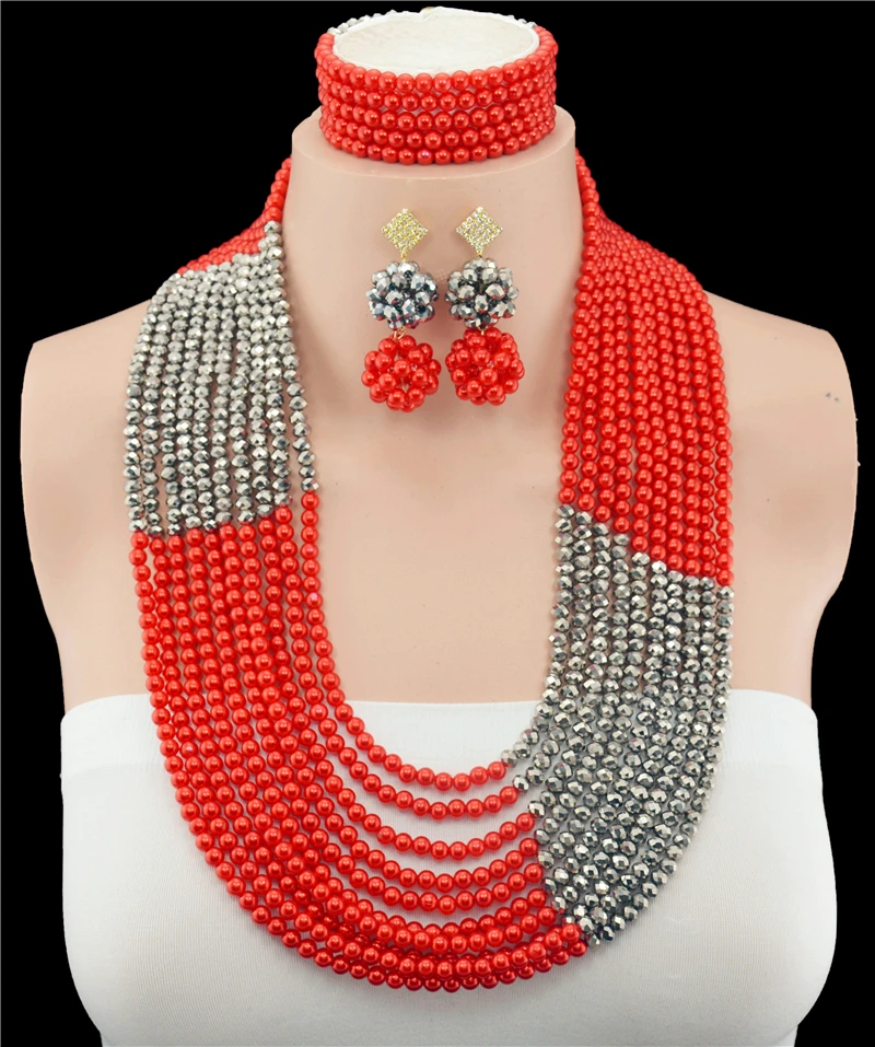 

2016 Newest Star Style Bridal Jewelry Sets Red Imitation Pearl Nigerian Wedding Fashion Gift African Crystal Beads Jewelry Set