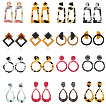 

New Fashion Mix Color Leopard Print Acrylic Acetic Acid Geometric Circle Square Long Drop Earrings for Women Jewelry Accessories