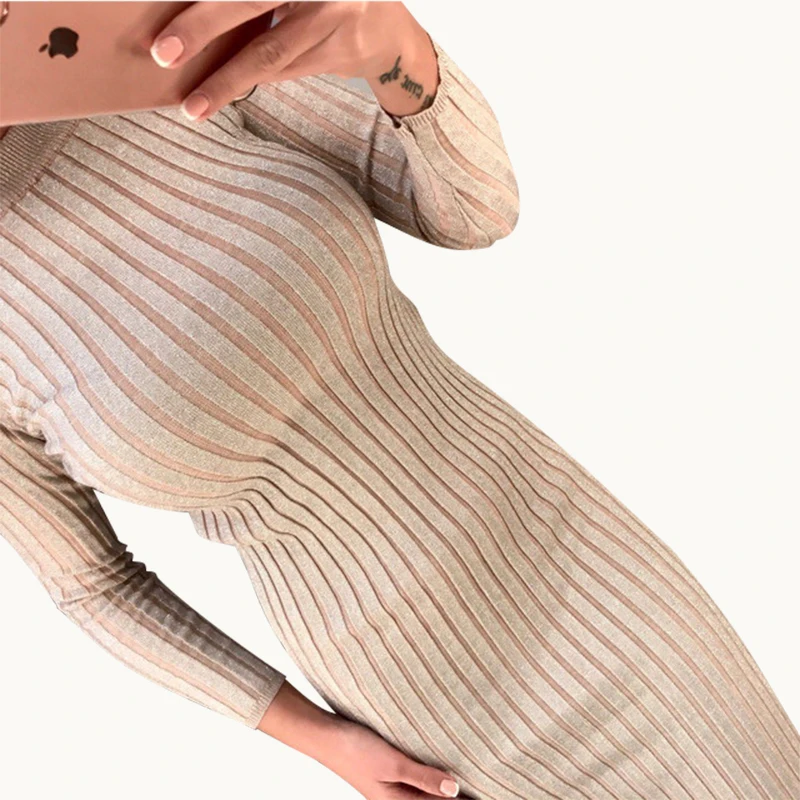 Long Sleeve O Neck Sweater Dress Women Midi Bodycon Vestidos Mujer Summer 2017 Ribbed Robe Femme