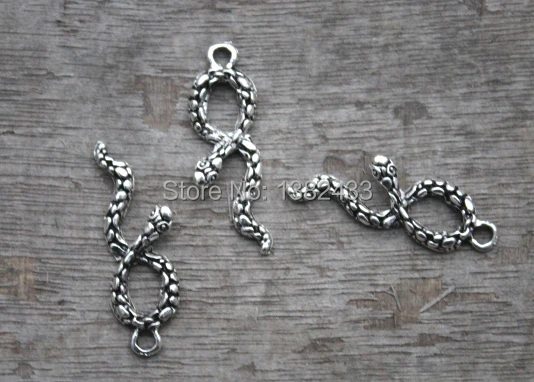 

15pcs Snake Charms - Antique Silver Snake Charm Pendants 11x33mm