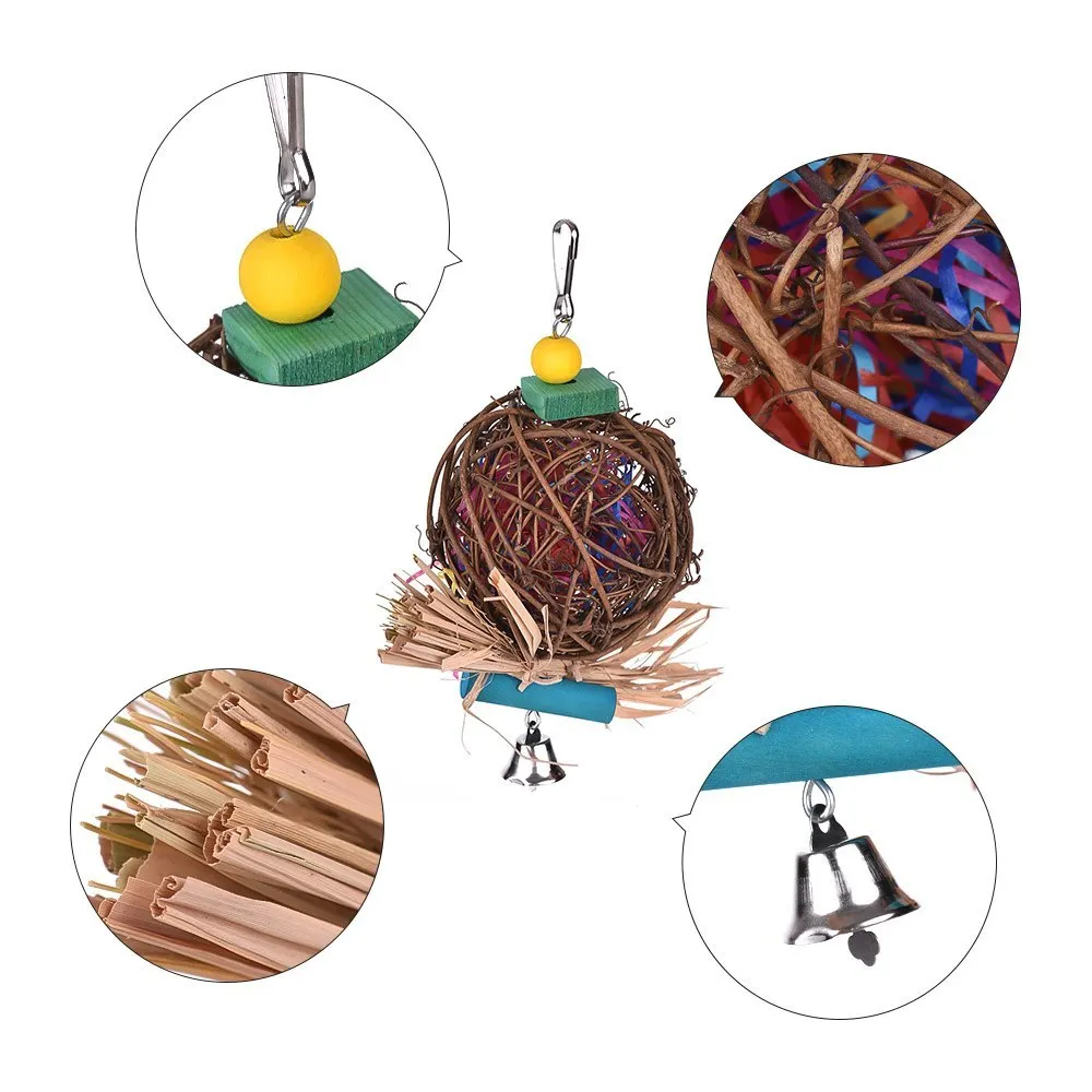 Декоративные игрушки для птичьих клеток висит стенд, нагула игрушки для попугаев жердочка для птицы с деревянными бусинами