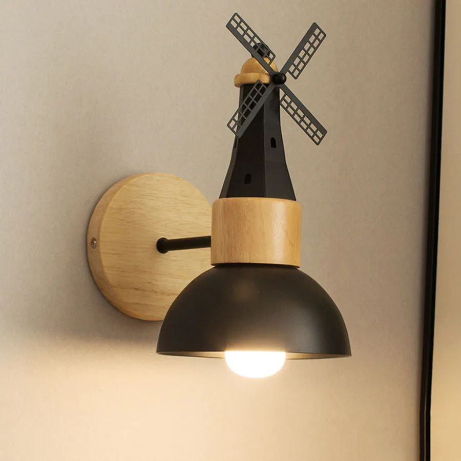 Thrisdar, скандинавский минималистичный деревянный светодиодный настенный светильник, ветряная мельница, прикроватный настенный светильник, современный отель, кабинет, лестница, проходной настенный светильник
