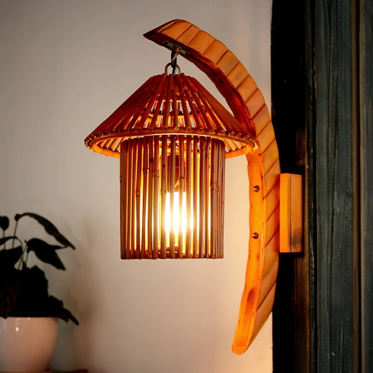 Natural Bamboo Art Wall Lamp Southeast Asia Cafe Bar Bamboo Lamps