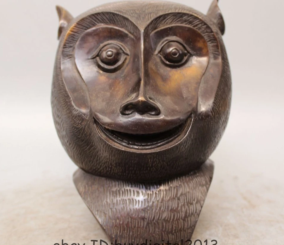 

Folk Chinese FengShui Bronze Wealth Lucky Year Zodiac Animals Monkey Head Statue