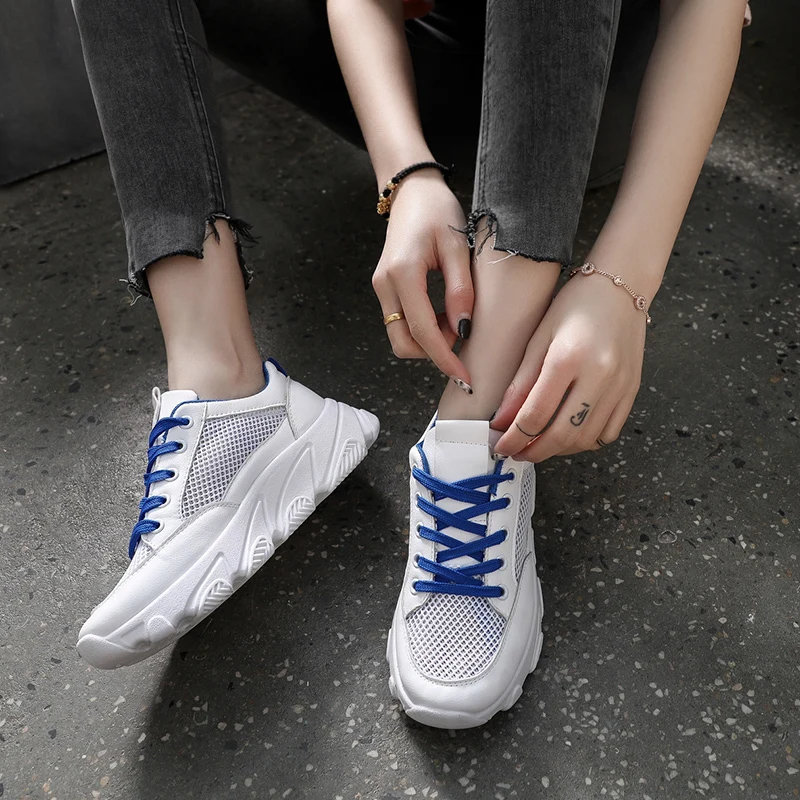 

MoneRffi Women Vulcanized Shoes White Sneakers Female Lace-up Casual Shoes Breathable Walking Shoes zapatos de mujer 2019 Tenis
