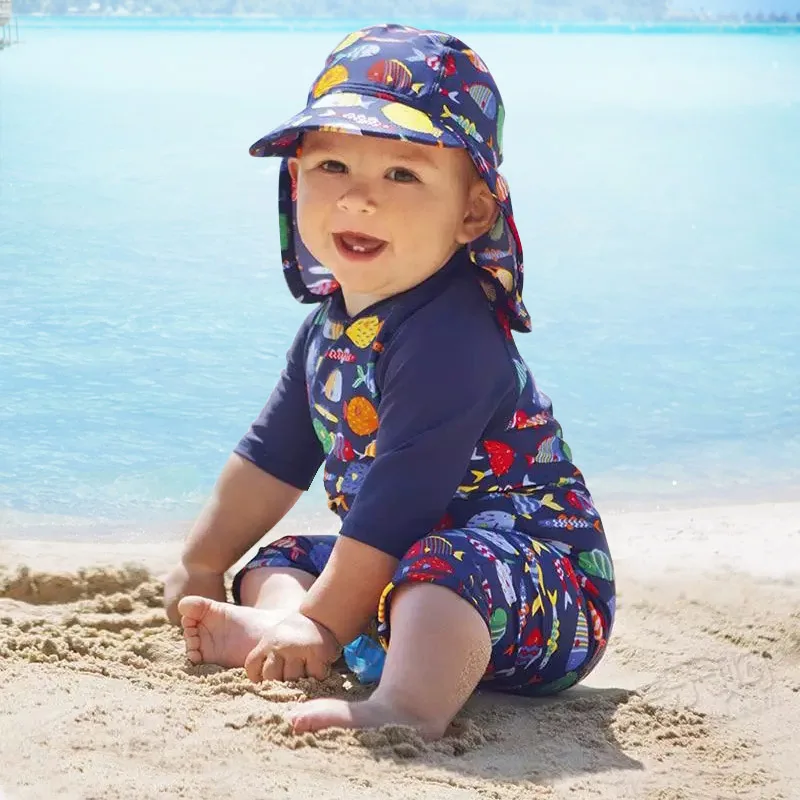 Summer летний купальный костюм с принтом рыбы для маленьких мальчиков и девочек, пляжный спортивный топ для серфинга, костюм цельный комбинезон, летний детский купальник