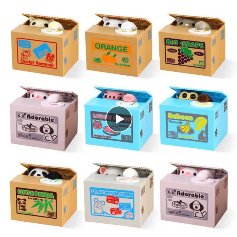 Grey Cat Panda Automated Steal Coin Money Box Piggy Bank Storage Saving Boxes GA Grey Cat Panda Automated Steal Coin Money Box Piggy Bank Storage Saving Boxes GA
