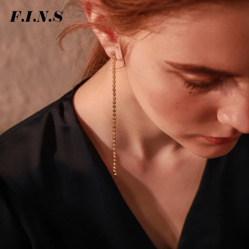 

F.I.N.S Simple Long Drop Earrings for Women Luxury Gold Color Chain Dangle Hanging Earrings Line Fashion Jewelry Gifts for Woman
