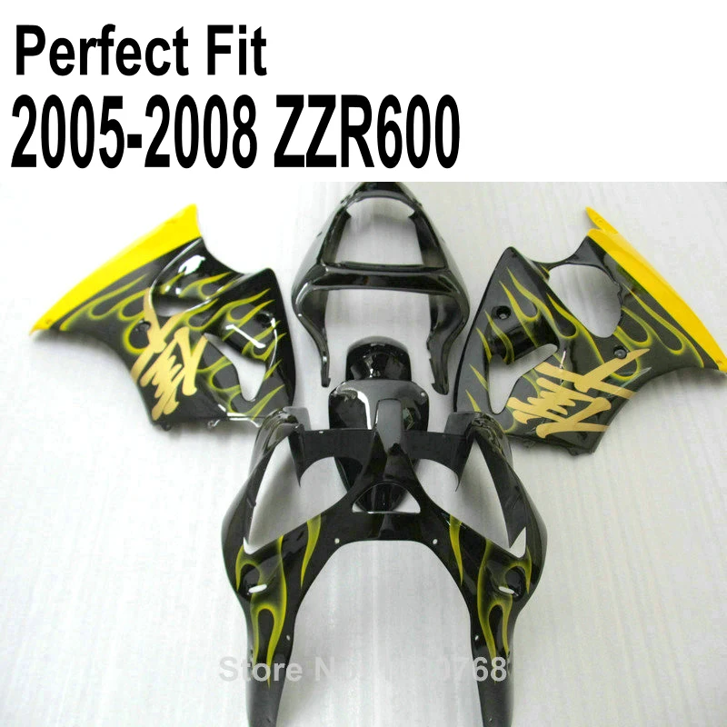 

Injection fairing kit for Kawasaki ZZR600 zz r600 2005 / 05 2006 / 06 2007 / 07 2008 08 yellow flames fairings TP94