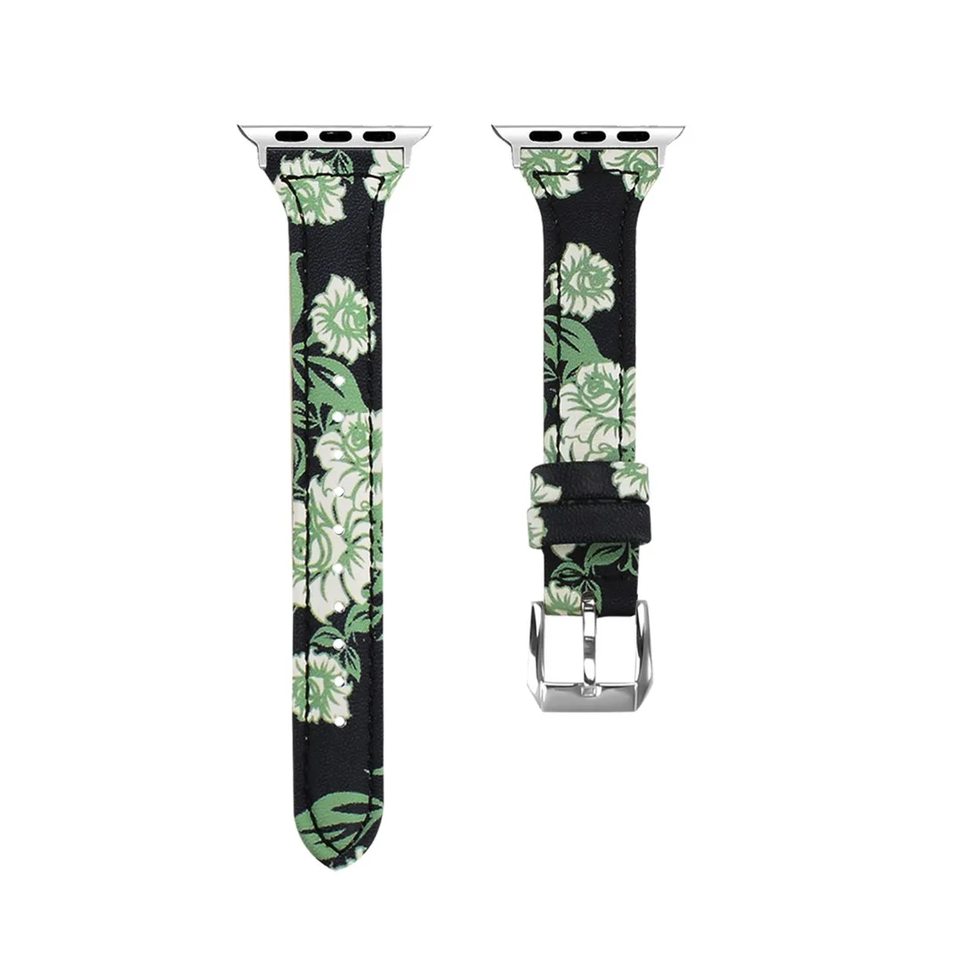 Shellhard Floral Printed Genuine Leather Watch Band Strap For Apple Watch Belt Flower Design link Bracelet For iwatch band