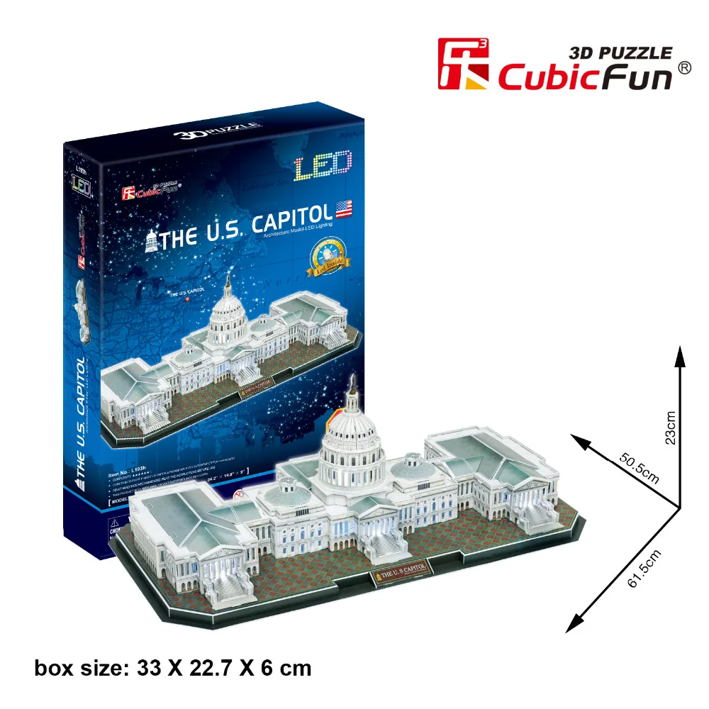 

Candice guo 3D paper puzzle building model baby toy CubicFun architecture jigsaw game The Capitol Hill USA famous with LED 1pc