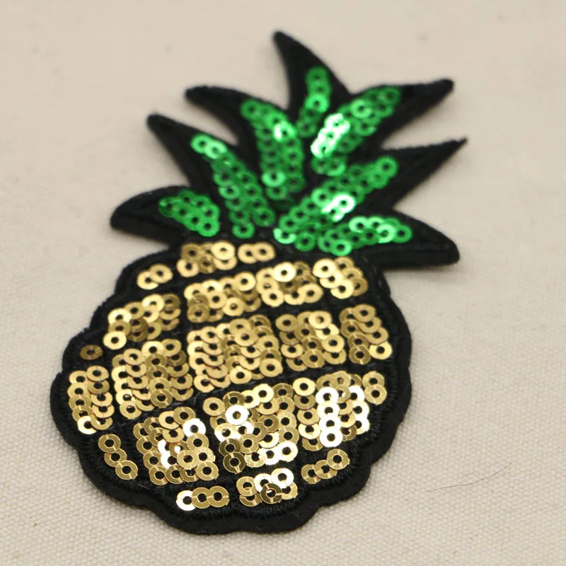 2PCS Patch fashion pineapple sequins embroidered iron on patches for