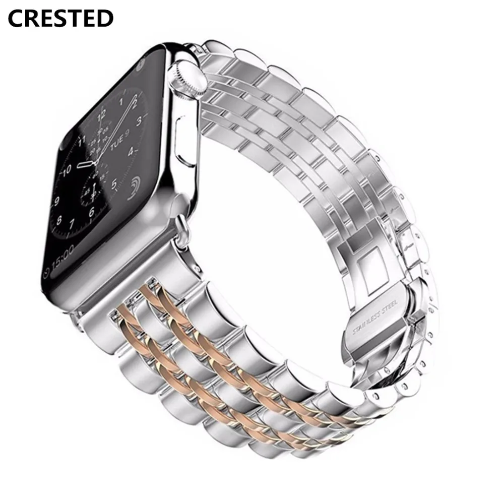 

CRESTED Butterfly Loop Strap For Apple Watch band 42mm 38mm iwacth series 3 2 1 316L Stainless Steel Wrist bands Bracelet belt
