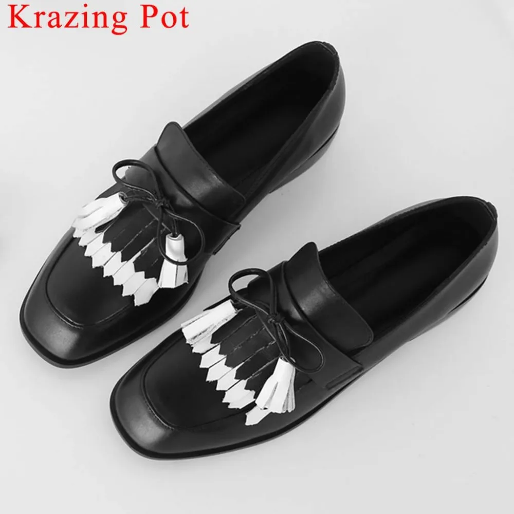 

Krazing Pot concise style cow leather bowtie mixed colors low heels women pumps comfortable square toe party dating shoes L11