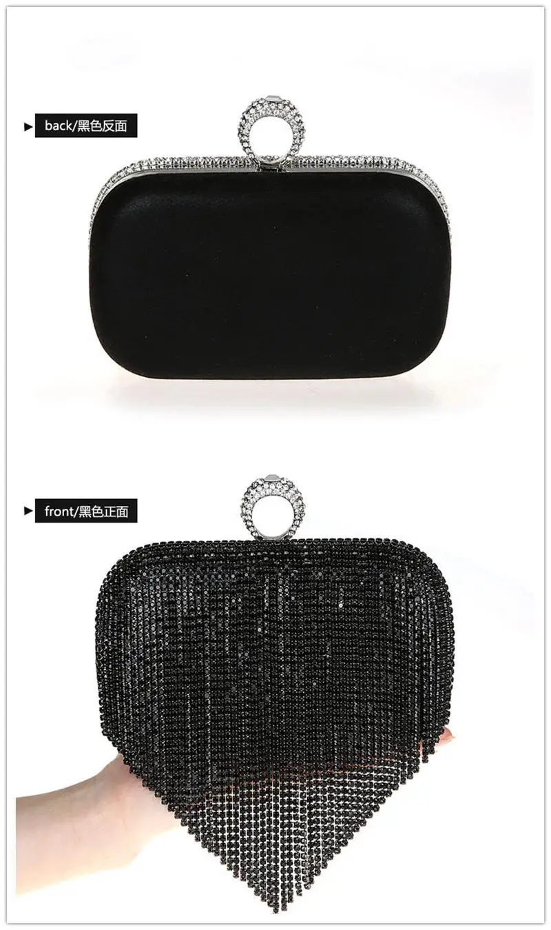 Новая Серая женская сумка, сумочка, Свадебная вечерняя сумочка, клатч, модные вечерние сумочки, сумка для макияжа с кисточками 09300-B - Цвет: Черный