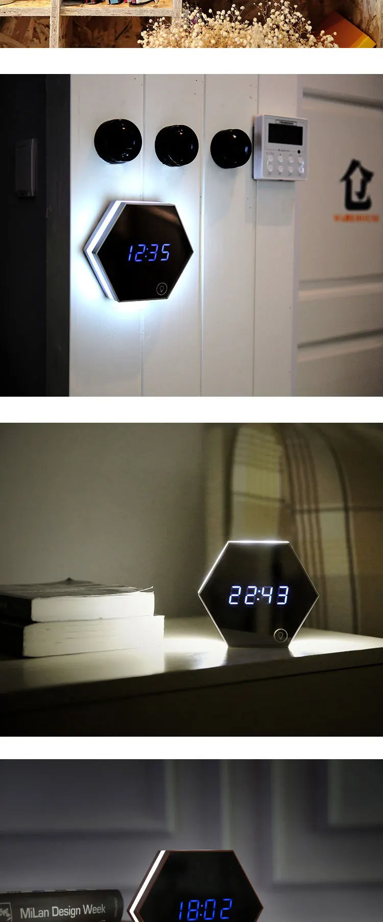 Изображение цифровой многофункциональный электронный будильник сигнальная лампа светодиодный маленький ночник, защищающий глаз макияж зеркало