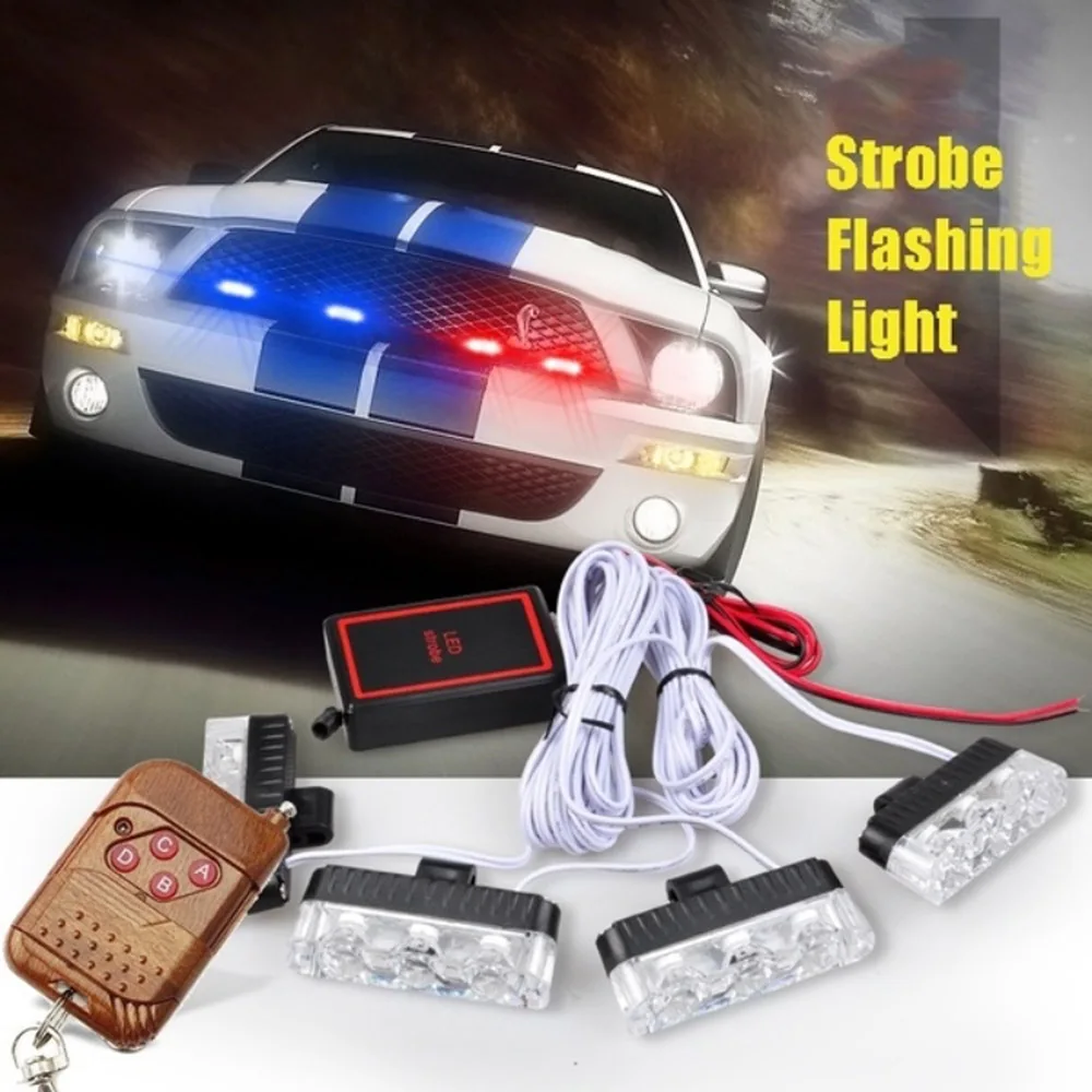 DC 12V Car Light Assembly One For Four 12/16LED Police Lights Wireless