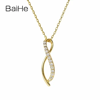 شراءBAIHE الصلبة 18K الذهب الأصفر 0.12ct H/SI الجولة الماس الطبيعي النساء المشاركة غرامة مجوهرات قطعة رائعة من الماس قلادة القلائد