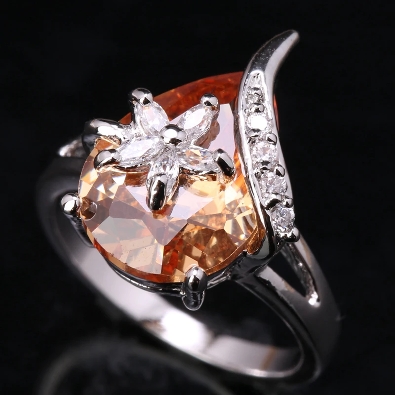 Polyhed груша оранжевый шампанское кубического циркония коричневый камни Morganite 925