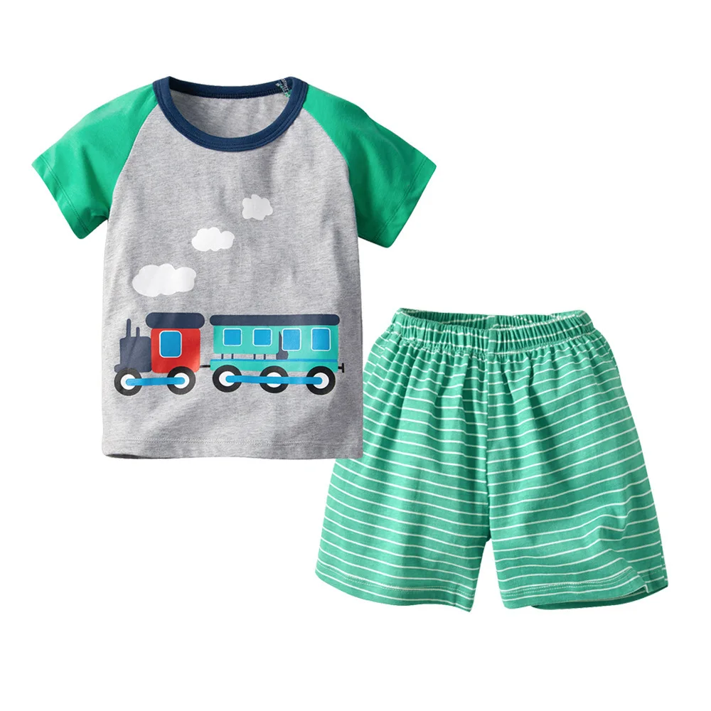 Sweet Cute Boys Cartoons Print Cotton Outfits Tees and Shorts 2pcs Sets Multi Candy Color Summer Clothing | Детская одежда и обувь