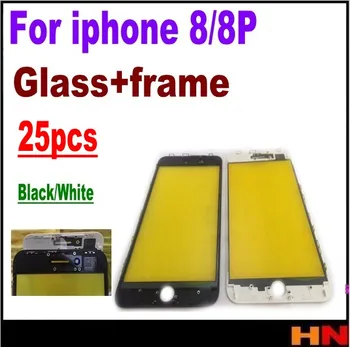 

25pcs For iPhone 8 8P Plus Front Glass Repair Parts black white Top Quality 2 in 1 New Screen Outer Glass Lens+Frame Replacement
