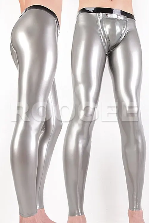 

hot sales rubber latex leggings with hole inside with code peices in silver