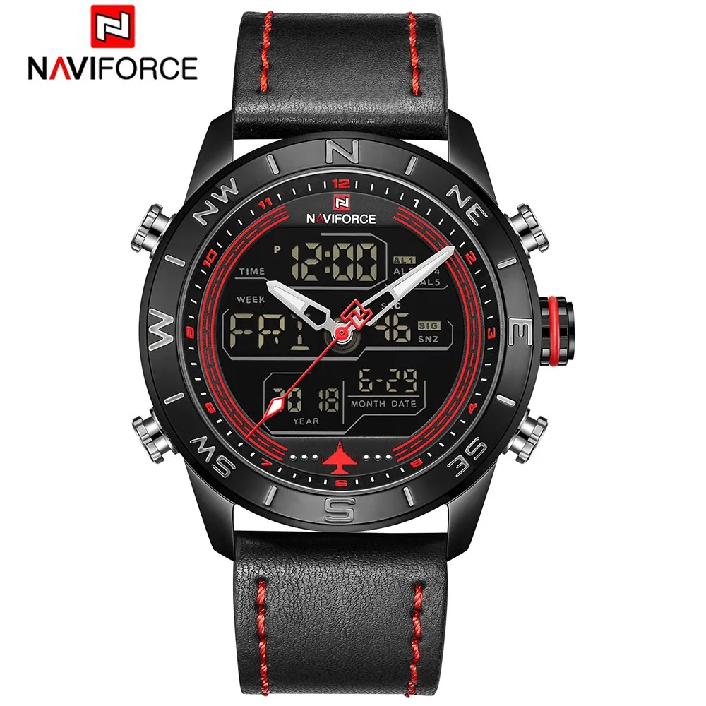 NAVIFORCE 9144 модные золотые мужские спортивные часы мужские s светодиодный, аналоговый, цифровой часы в стиле милитари кожаные кварцевые часы Relogio Masculino - Цвет: BRB