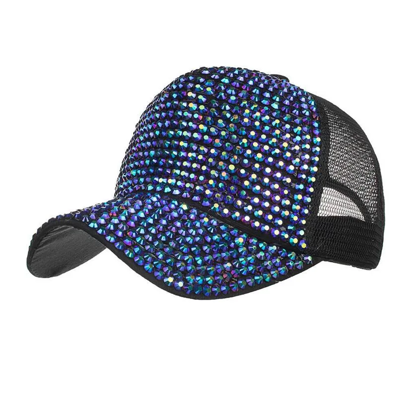 Новое с бесплатной доставкой дизайн женский модный красивый со стразами шляпа Девушки Лето дышащая сетка хип хоп танец бейсболки#0801
