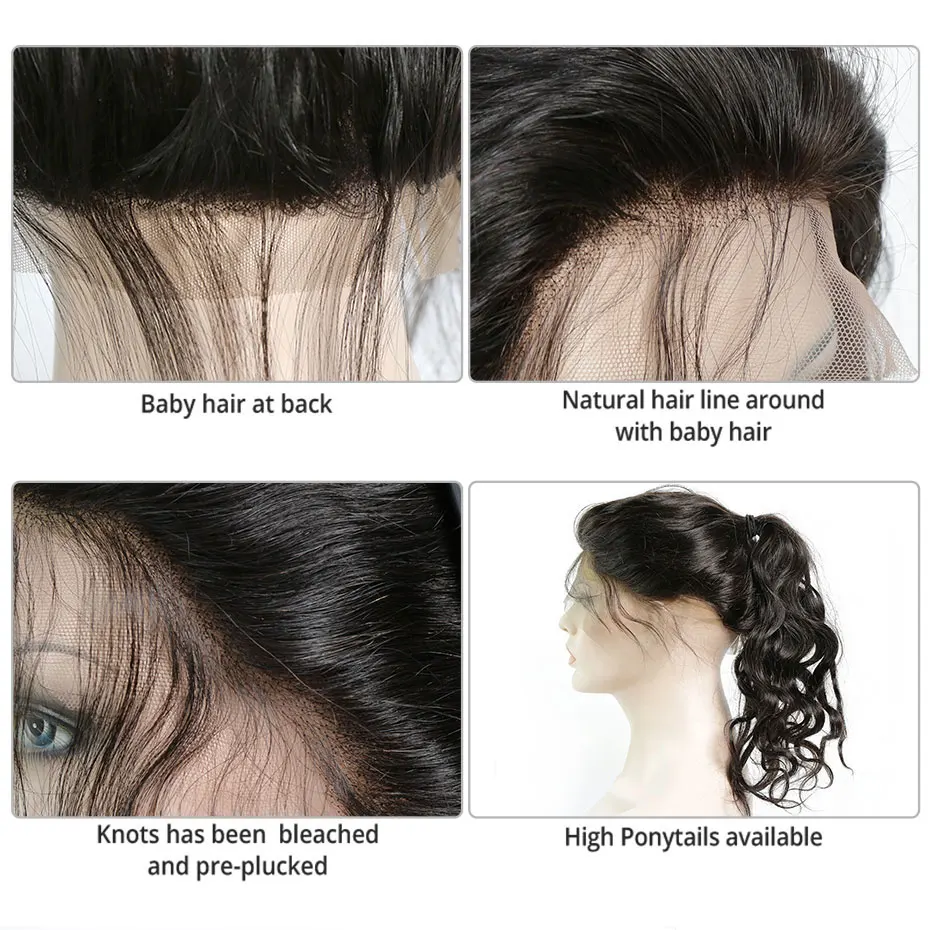 150% Densidade Brasileiro Cabelo Remy Encerramento Frontais