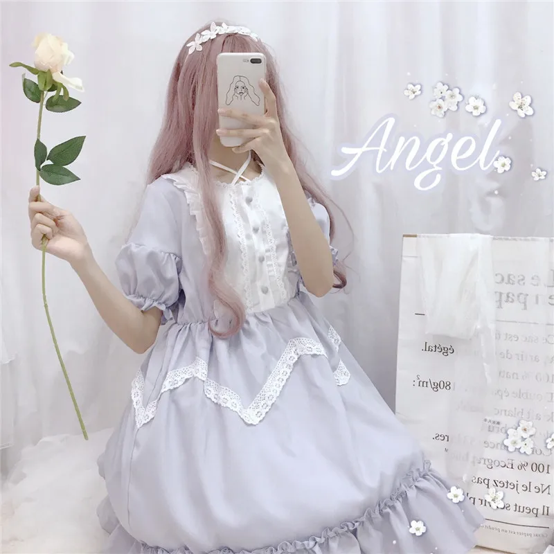 LISM Summer Japanese Lolita Vintage Dress Female Soft Girl Wind Cute Fungus Lace Short Sleeve -Zentai shop online