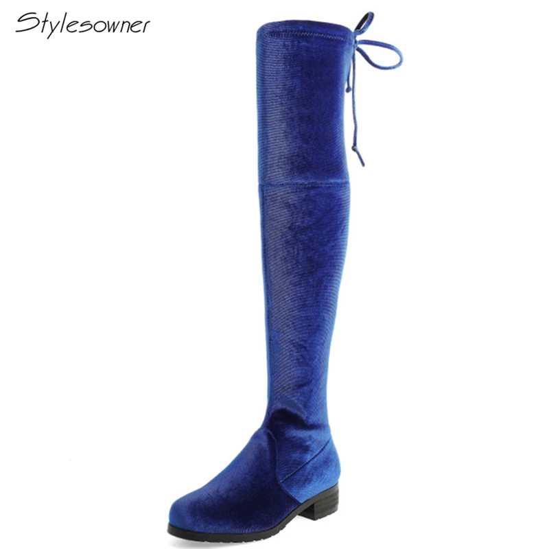

Stylesowner Chic New Women Elastic Velvet Heels Boots Elastic Lace Up Over The Knee Boots Lady Casual Casual Boots Sexy HeelShoe