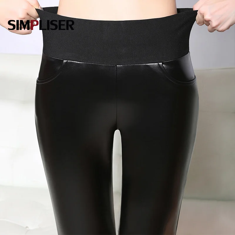 

Women Winter Leather Pants With Velvet Warm PU Trousers Plus Size 5XL 6XL Elastic Waist Leather Leggings Pantalon Mujer 2018