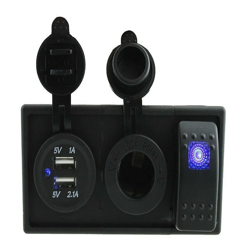 DC 12V Waterproof Dual USB Port Charger Socket power outlet Outlet with 5 pin ON/OFF rocker switch control panel | Автомобили и