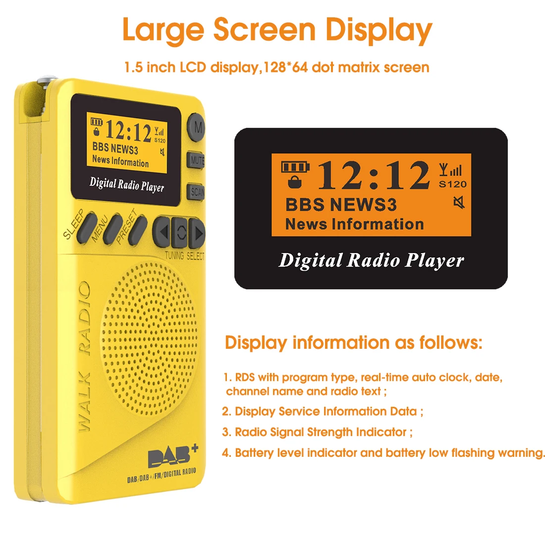 rds portátil mp3 player com tela lcd