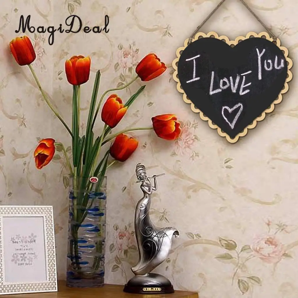 MagiDeal Novelty 1Pc Heart Wooden Hanging Blackboard Chalkboard W/Rope for Wedding Home Candy Buffets Plant Craft Decor Black