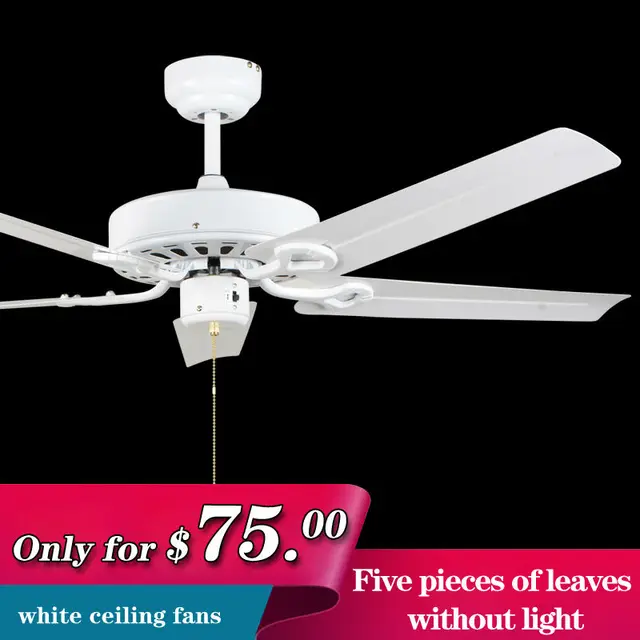 Modern Ceiling Fan For Living Room With No Light Leaves White Iron